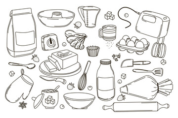 Baking Ingredients Outline Vector Illustration