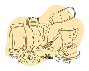 Baking Ingredients and Tools Vector Illustration