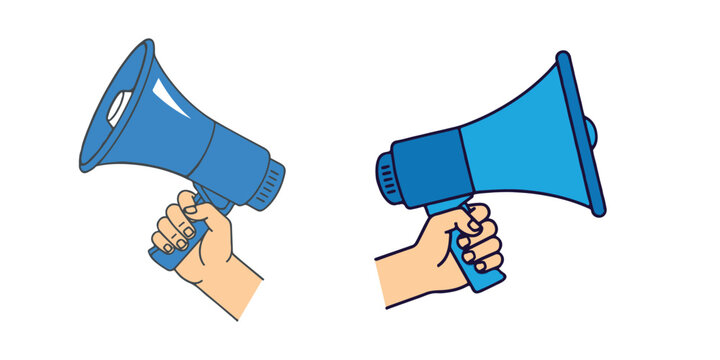  Megaphone Communication: Two hands firmly grip the megaphones, conveying a sense of empowerment, announcements, and amplification. it represents powerful communication, messages, and calls to action.