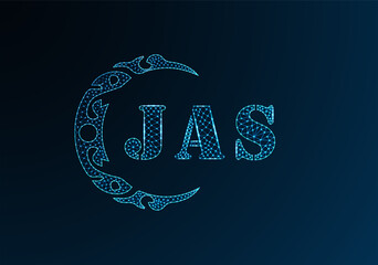 Low poly letter logo JAS design. JAS letter logo low poly vector design on blue color gradient background. JAS logo low poly design