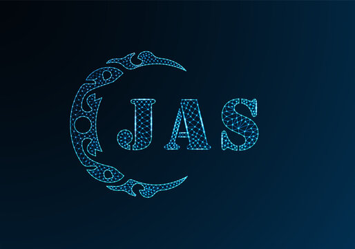 Low poly letter logo JAS design. JAS letter logo low poly vector design on blue color gradient background. JAS logo low poly design