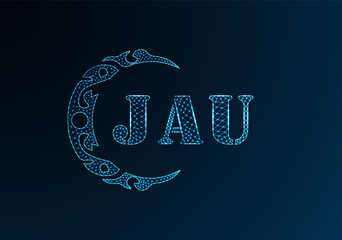 Low poly letter logo JAU design. JAU letter logo low poly vector design on blue color gradient background. JAU logo low poly design