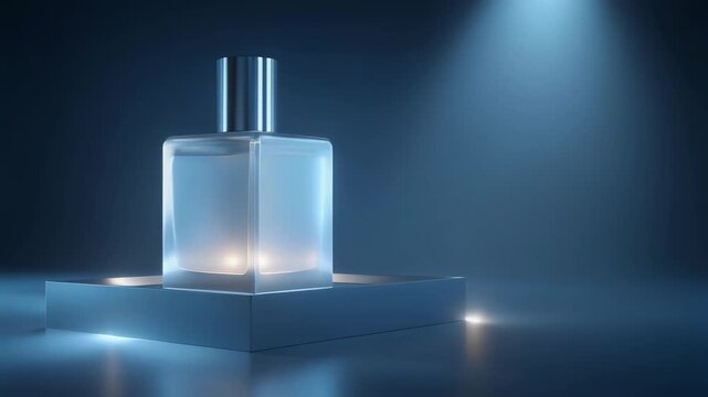 Perfume bottle on pedestal with spotlight