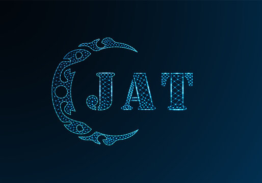 Low poly letter logo JAT design. JAT letter logo low poly vector design on blue color gradient background. JAT logo low poly design