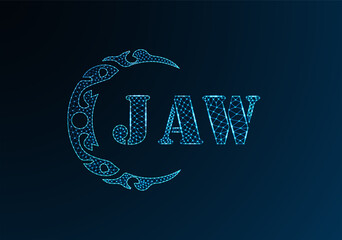 Low poly letter logo JAW design. JAW letter logo low poly vector design on blue color gradient background. JAW logo low poly design