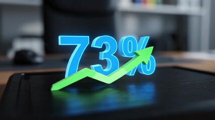 Neon 73 percent displayed on a dark surface in an office setting