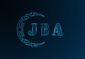 Low poly letter logo JBA design. JBA letter logo low poly vector design on blue color gradient background. JBA logo low poly design