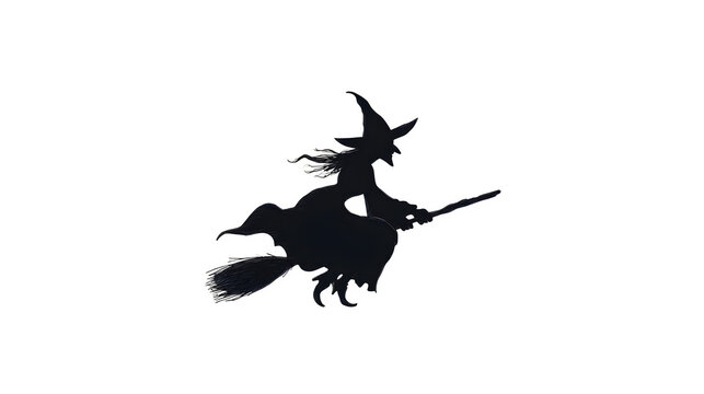 Witch on a Broomstick Silhouette, isolated on transparent background