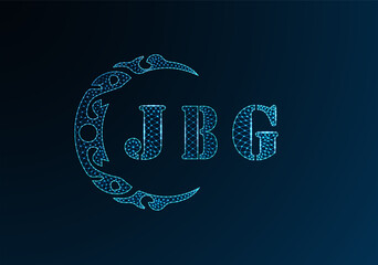 Low poly letter logo JBG design. JBG letter logo low poly vector design on blue color gradient background. JBG logo low poly design