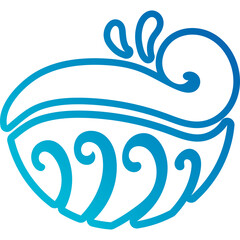 Abstract blue wave symbol with swirling patterns and transparent background