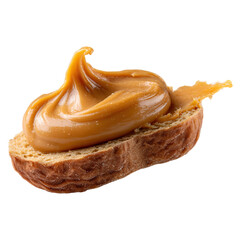 Smooth peanut butter spread on surface concept. Delicious creamy peanut butter spread on a slice of bread.