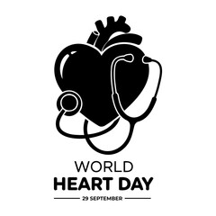 Vector illustration of a heart with a stethoscope for world heart day on september twenty ninth