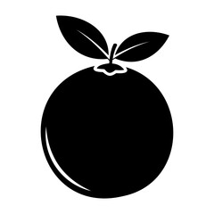 Vector illustration of a single black orange with two leaves on top against a transparent background