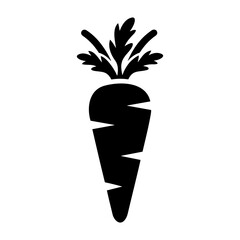 Vector illustration of a carrot with green leafy top and horizontal lines in solid black color isolated