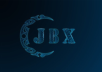 Low poly letter logo JBX design. JBX letter logo low poly vector design on blue color gradient background. JBX logo low poly design
