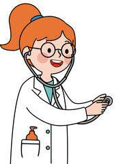 Fototapeta premium Woman doctor with a stethoscope. Pediatrician in a white lab coat. Medical healthcare professional for child care.