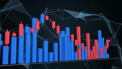 Abstract financial data visualization with blue and red elements - Powered by Adobe