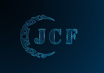 Low poly letter logo JCF design. JCF letter logo low poly vector design on blue color gradient background. JCF logo low poly design