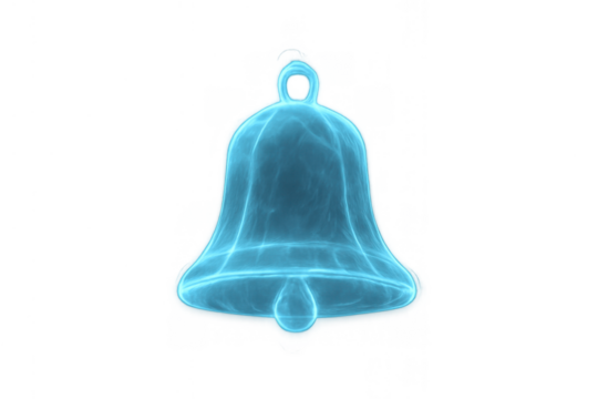 Abstract glowing blue bell visualizing energy, sound, future technology, and communication concept on transparent background