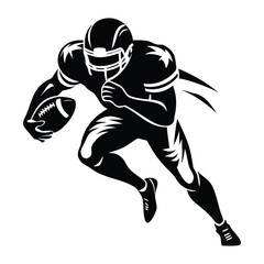 American Football Player Silhouette Running with Ball, Dynamic Action Pose for Sports and Team