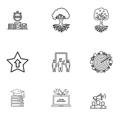 Collection of Business and Education Icons Representing Growth and Success.