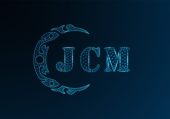 Low poly letter logo JCM design. JCM letter logo low poly vector design on blue color gradient background. JCM logo low poly design