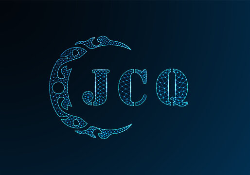 Low poly letter logo JCQ design. JCQ letter logo low poly vector design on blue color gradient background. JCQ logo low poly design