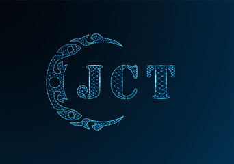Low poly letter logo JCT design. JCT letter logo low poly vector design on blue color gradient background. JCT logo low poly design
