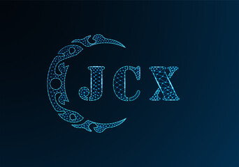 Low poly letter logo JCX design. JCX letter logo low poly vector design on blue color gradient background. JCX logo low poly design