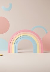 Pastel Rainbow and Geometric Shapes on Light Background for Creative Design