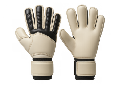 Goalkeeper gloves offering hand protection for soccer and football athletes, essential sporting gear, displayed on a transparent background
