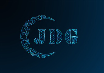 Low poly letter logo JDG design. JDG letter logo low poly vector design on blue color gradient background. JDG logo low poly design