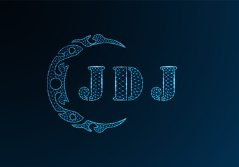 Low poly letter logo JDJ design. JDJ letter logo low poly vector design on blue color gradient background. JDJ logo low poly design