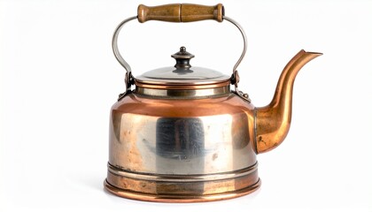 Vintage Metal Kettle with Copper and Wood Accents Symbolizing Culinary Tradition and Editorial Styling for Lifestyle and Rustic Use