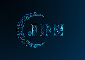 Low poly letter logo JDN design. JDN letter logo low poly vector design on blue color gradient background. JDN logo low poly design