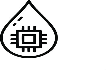 Water Technology Outline Icon  Droplet with Microchip Symbol