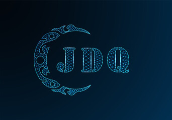 Low poly letter logo JDQ design. JDQ letter logo low poly vector design on blue color gradient background. JDQ logo low poly design