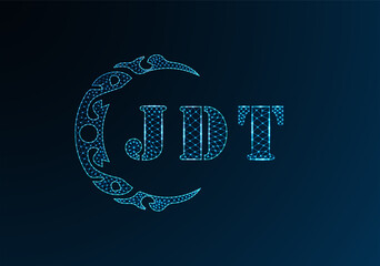Low poly letter logo JDT design. JDT letter logo low poly vector design on blue color gradient background. JDT logo low poly design