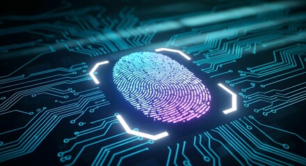 Fingerprint Biometric Authentication Button. Digital Security Concept