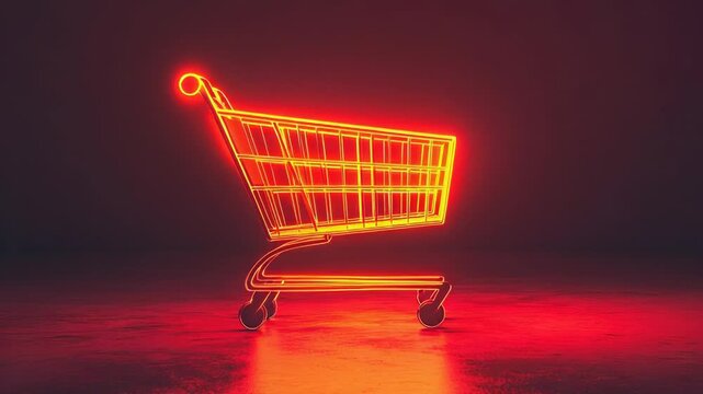 Neon glowing shopping cart representing online retail - Powered by Adobe
