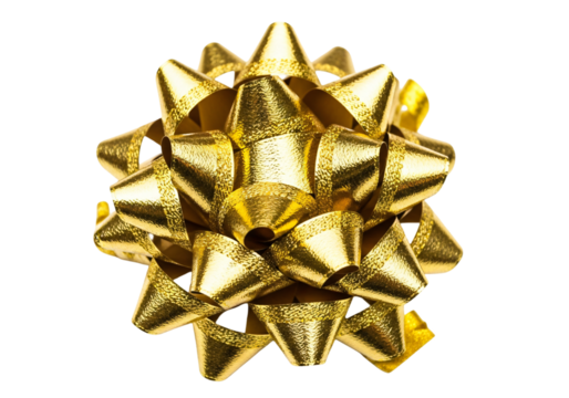Sparkling golden gift bow for luxurious festive occasions, adding elegance and charm to presents, celebratory designs, and eye-catching holiday promotions with a touch of glam