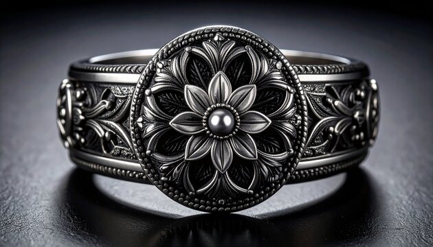 Silver ring with floral motif and ornate vine detailing showcasing vintage craftsmanship and artistic elegance