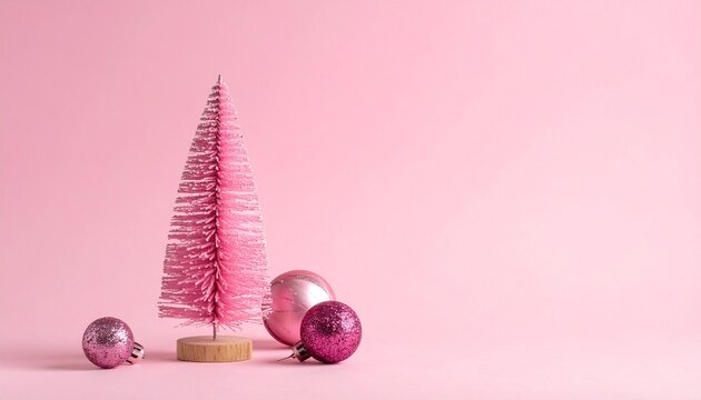 pink Christmas decorations on pink background - Powered by Adobe
