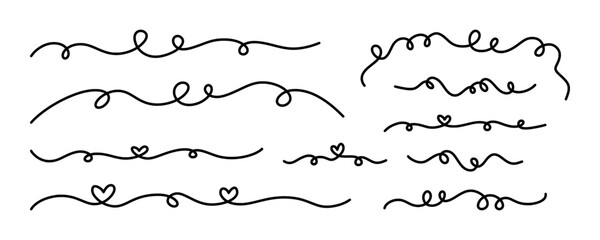 Obraz premium Set of hand drawn hearts defined by squiggle lines. Cute, whimsical, and romantic vector elements for love, Valentine's Day, and decorative design. Set romantic hand drawn squiggle lines with hearts.