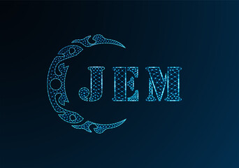 Low poly letter logo JEM design. JEM letter logo low poly vector design on blue color gradient background. JEM logo low poly design