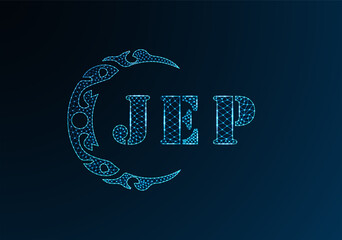 Low poly letter logo JEP design. JEP letter logo low poly vector design on blue color gradient background. JEP logo low poly design