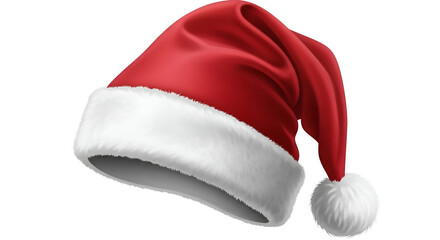 Classic red velvet santa hat with white fur trim realistic 3d rendering isolated on a white background christmas clothing accessory