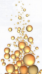 Golden Oil Molecules and Droplets on White Background