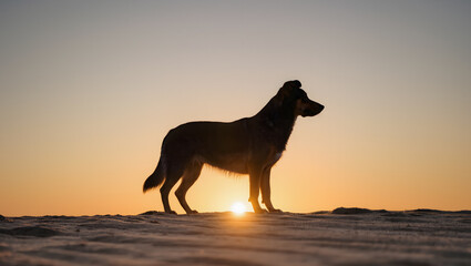 Dog Silhouette at Sunrise on the Horizon