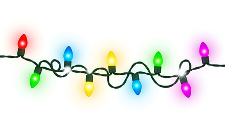 Vibrant christmas string lights garland with red green yellow and blue bulbs illuminated on a transparent background festive decoration